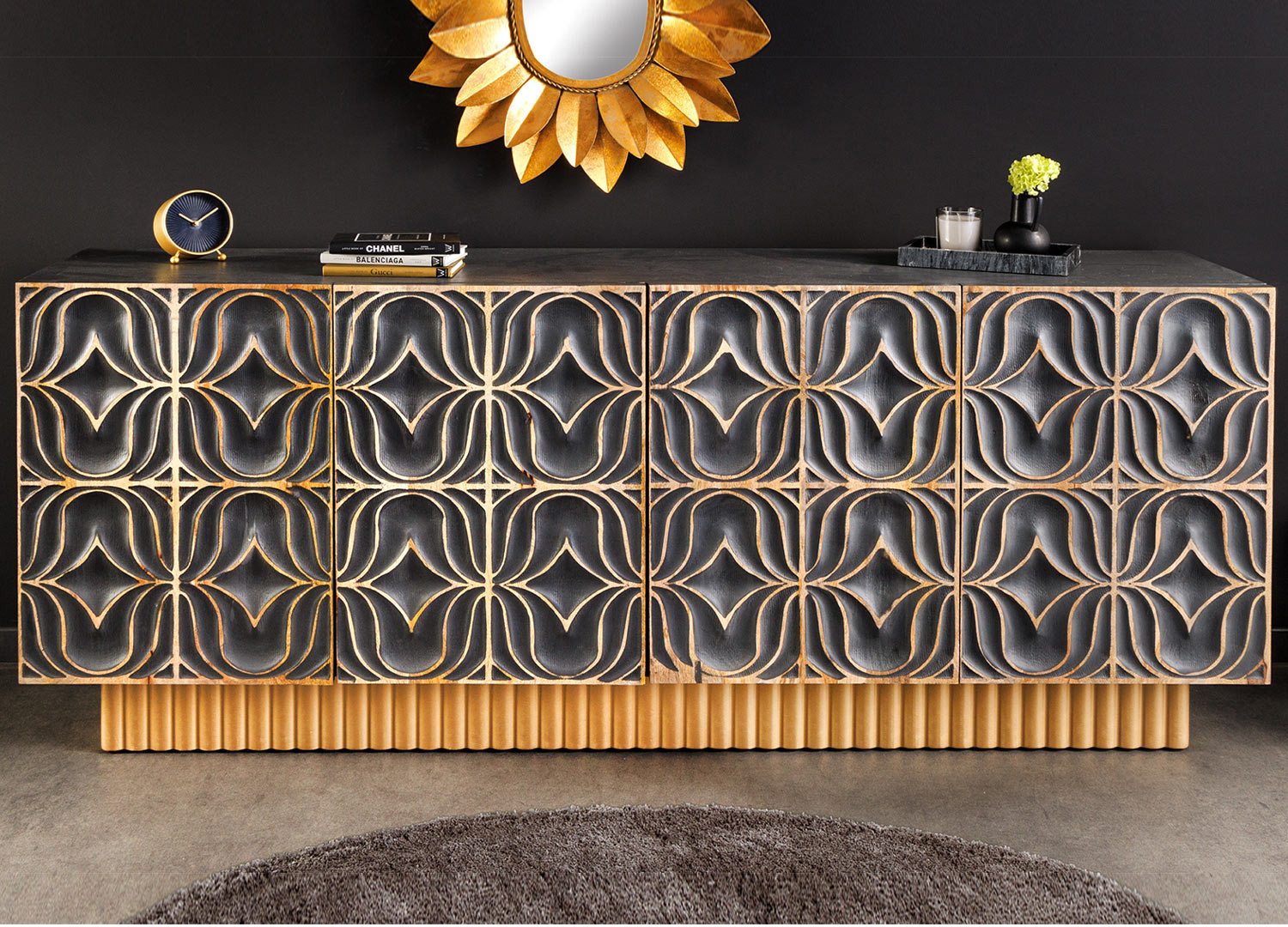 Buffet original gris bleu façades 3D 177 cm