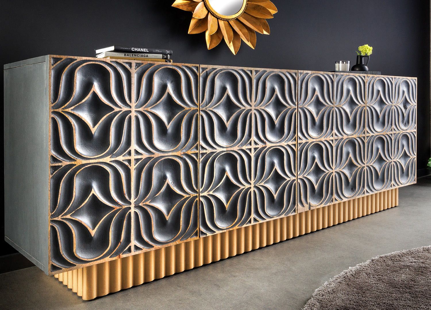 Buffet original gris bleu façades 3D 177 cm