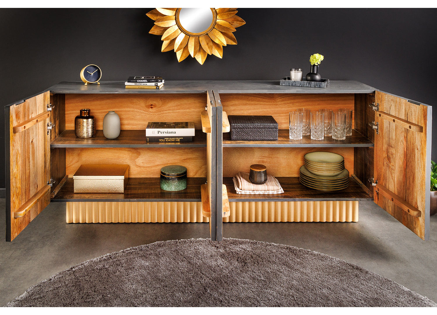 Buffet original gris bleu façades 3D 177 cm