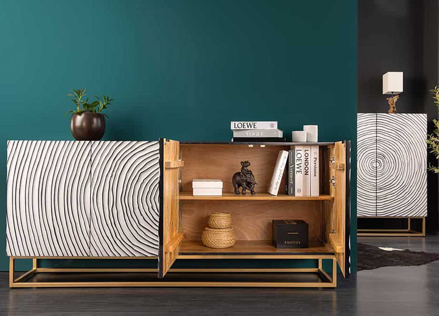 Buffet original moderne à motifs cercles 3D blanc et noir Adamo