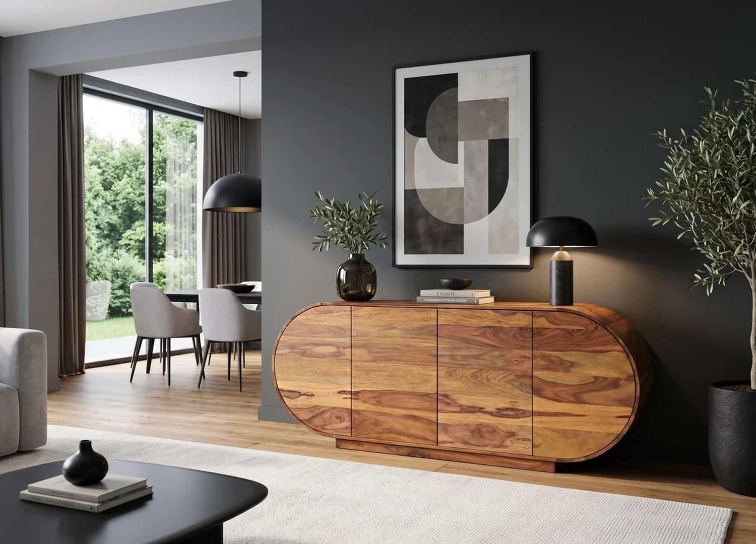 Buffet Ovélis en sheesham massif dans un intérieur contemporain