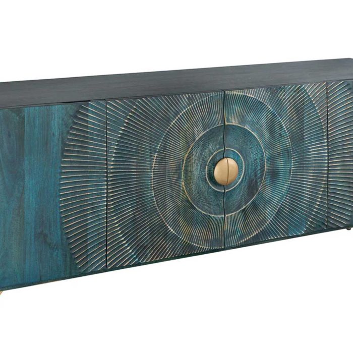 Buffet Sunset turquoise sculpté en ambiance salle à manger