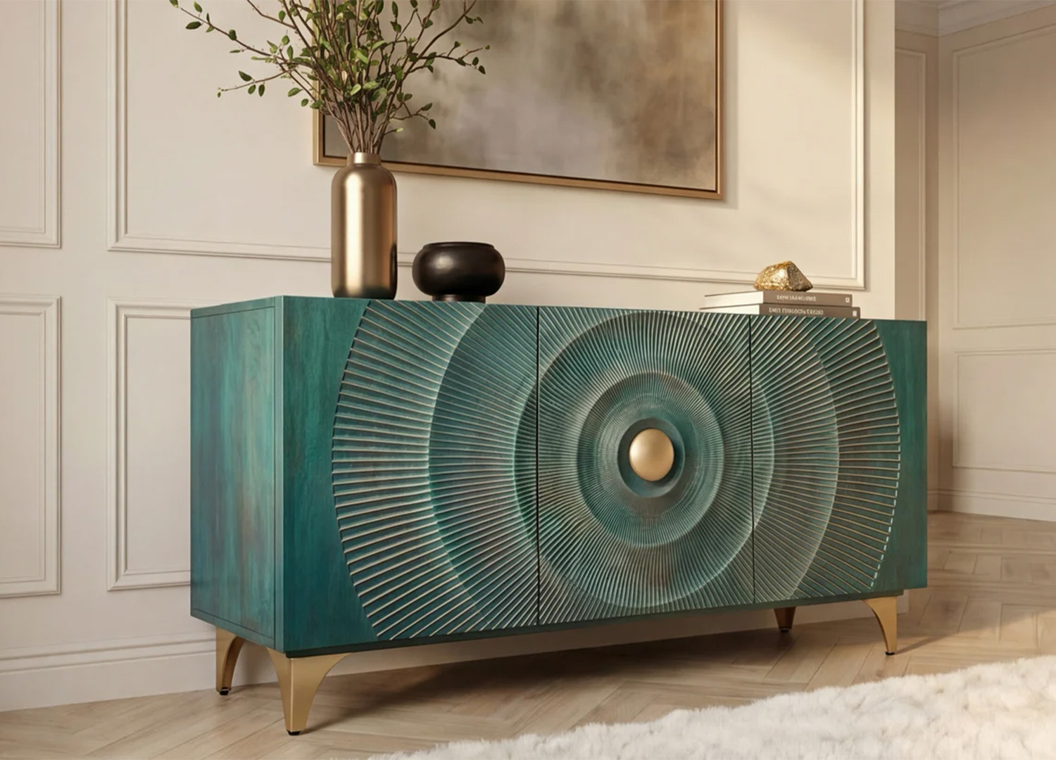 Vue de côté du buffet Sunset 140 cm avec profondeur de 38 cm
