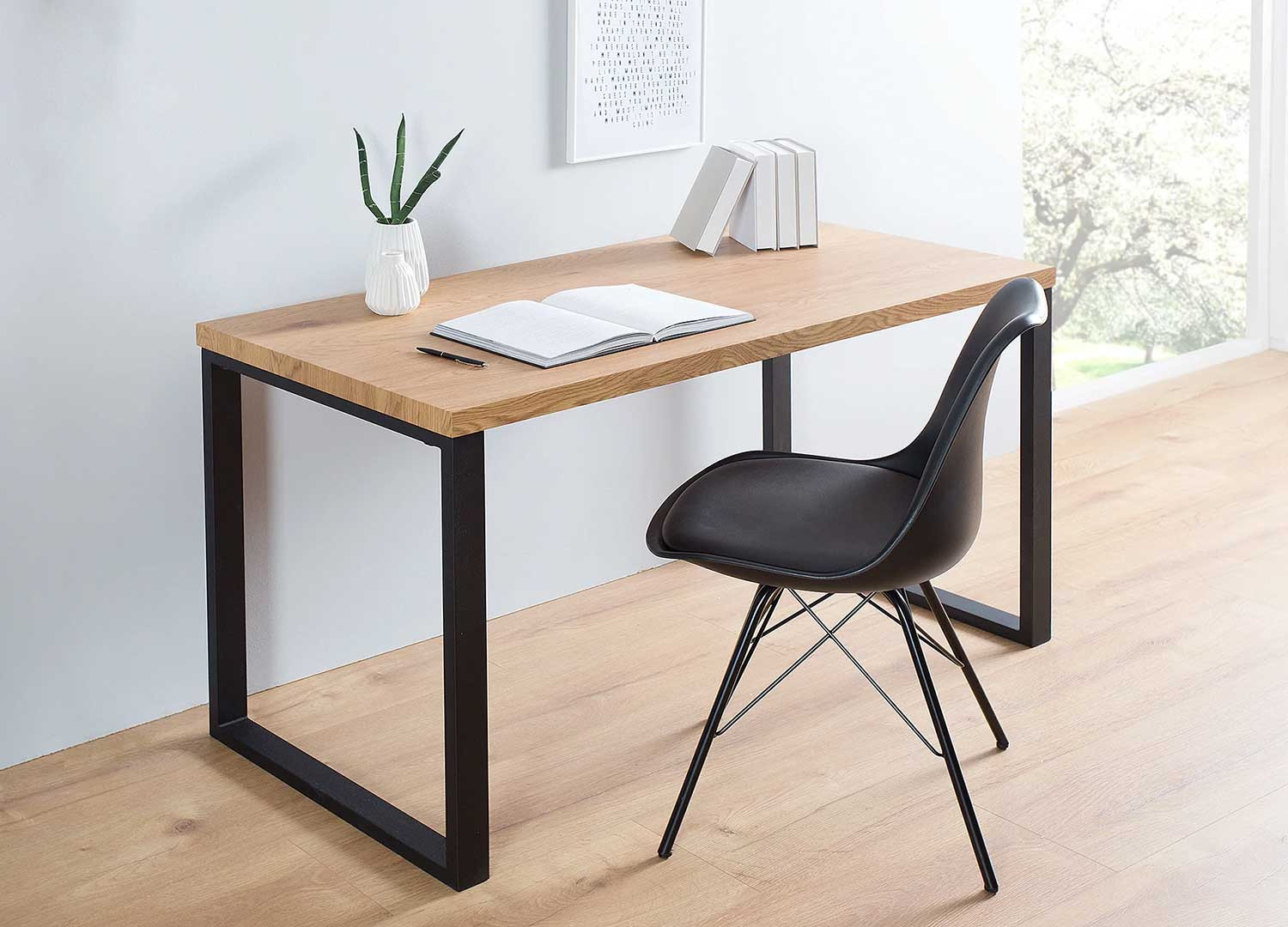 Bureau 120 cm chêne et métal noir "SECONDE VIE"