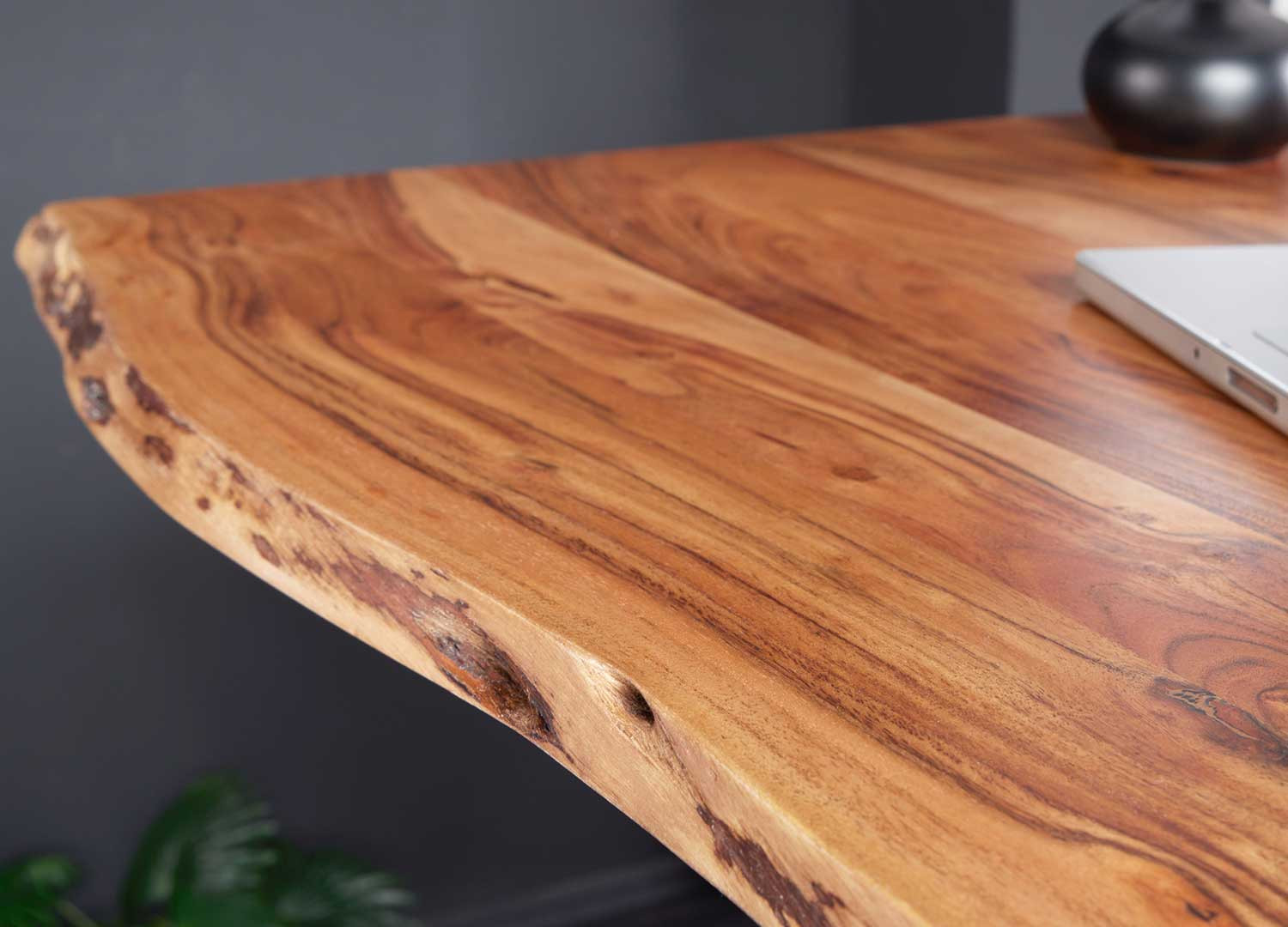 Bureau 140 cm réglable en hauteur acacia massif et métal noir