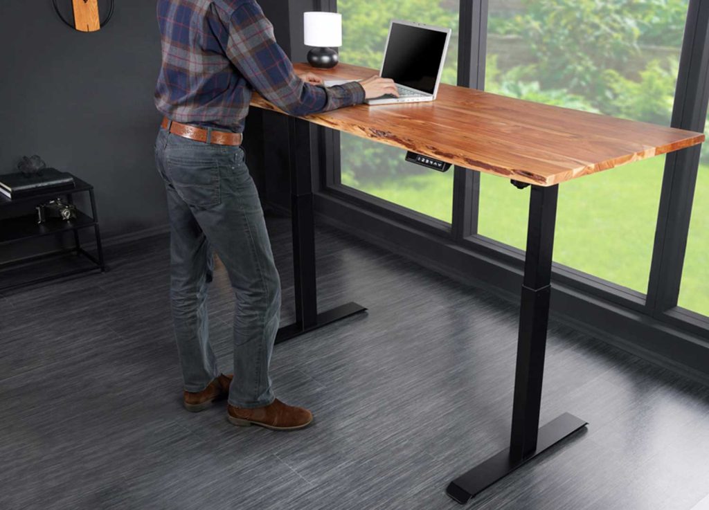 Bureau 160 cm réglable en hauteur acacia massif et métal noir