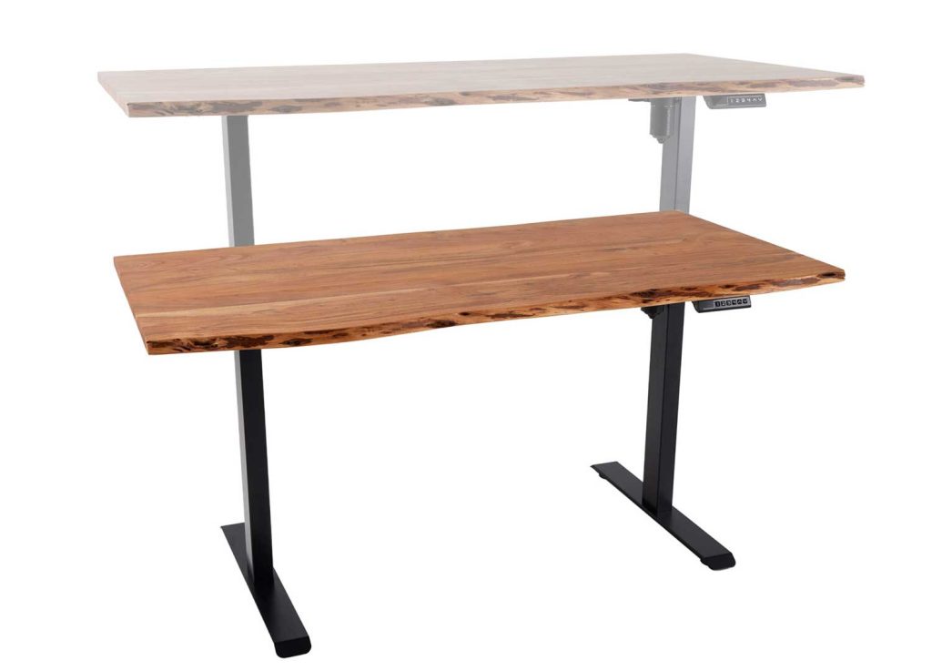 Bureau 160 cm assis debout acacia massif et métal noir