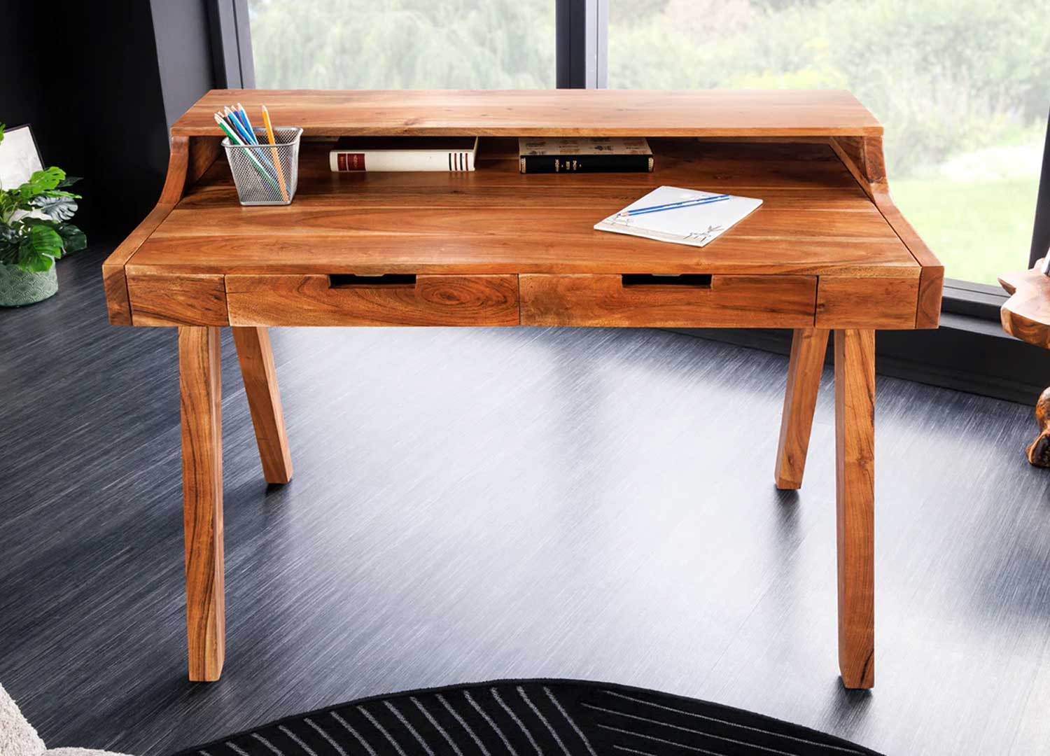 Bureau 2 tiroirs en bois d'acacia Lucia