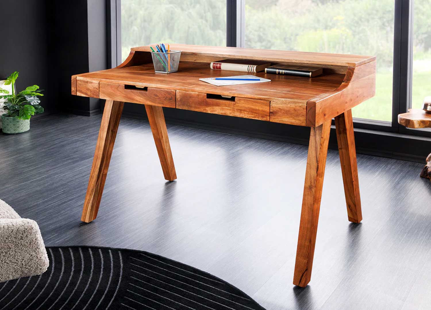Bureau 2 tiroirs en bois d'acacia Lucia