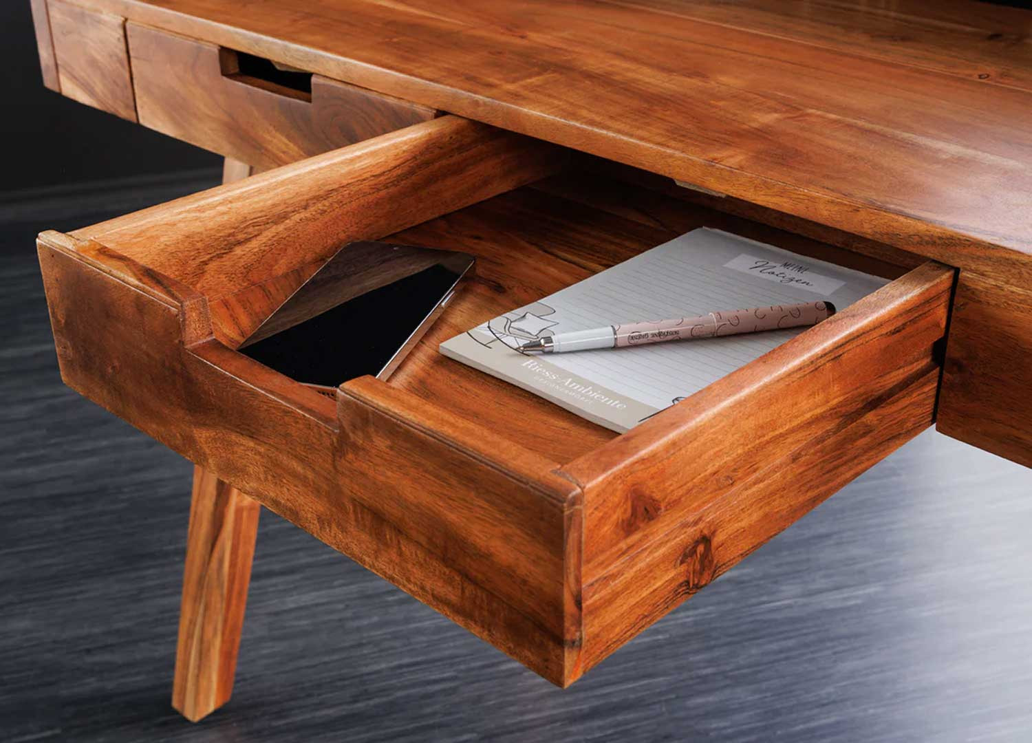 Bureau 2 tiroirs en bois d'acacia Lucia