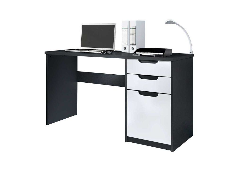 Bureau 2 tiroirs et 1 porte blanc et noir Izia