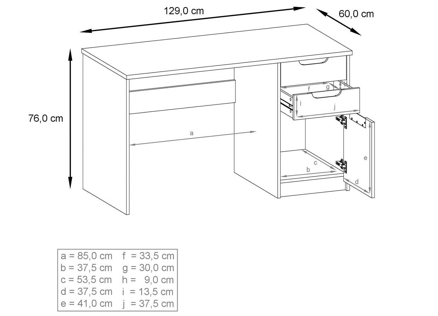 Bureau 2 tiroirs et 1 porte chêne et noir Izia