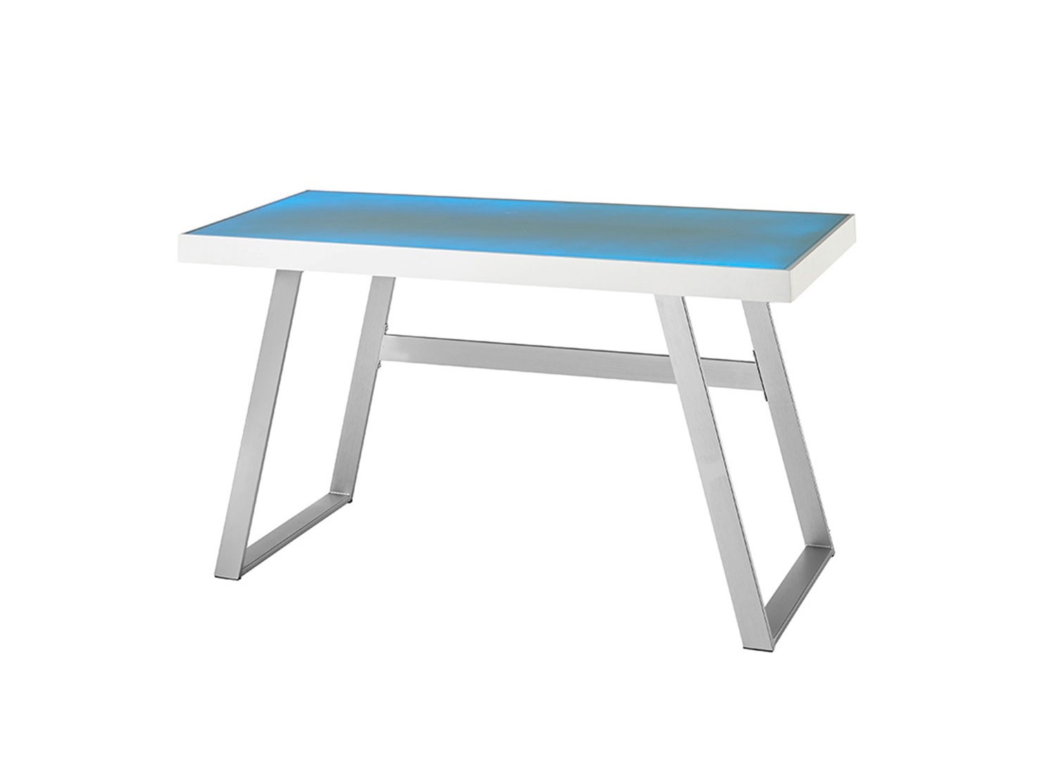 Bureau avec plateau en verre blanc et éclairage rgb