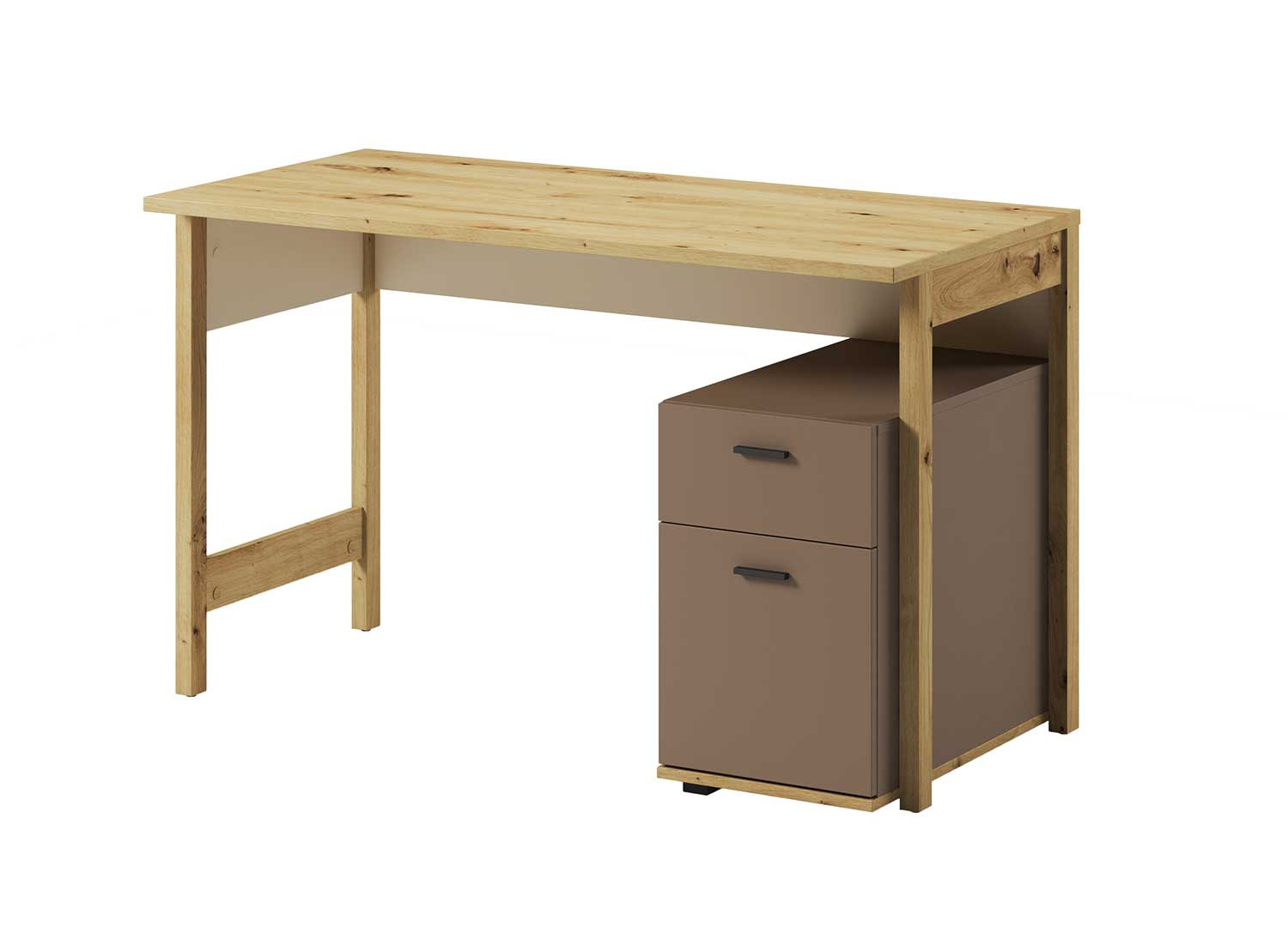 Bureau beige et taupe avec caisson de rangement
