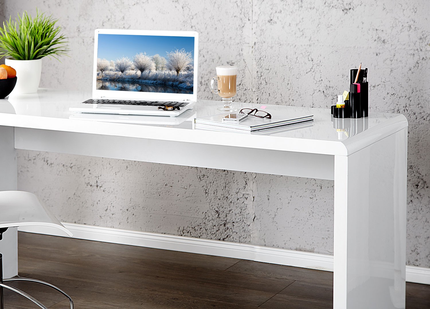 Bureau blanc brillant 120 cm
