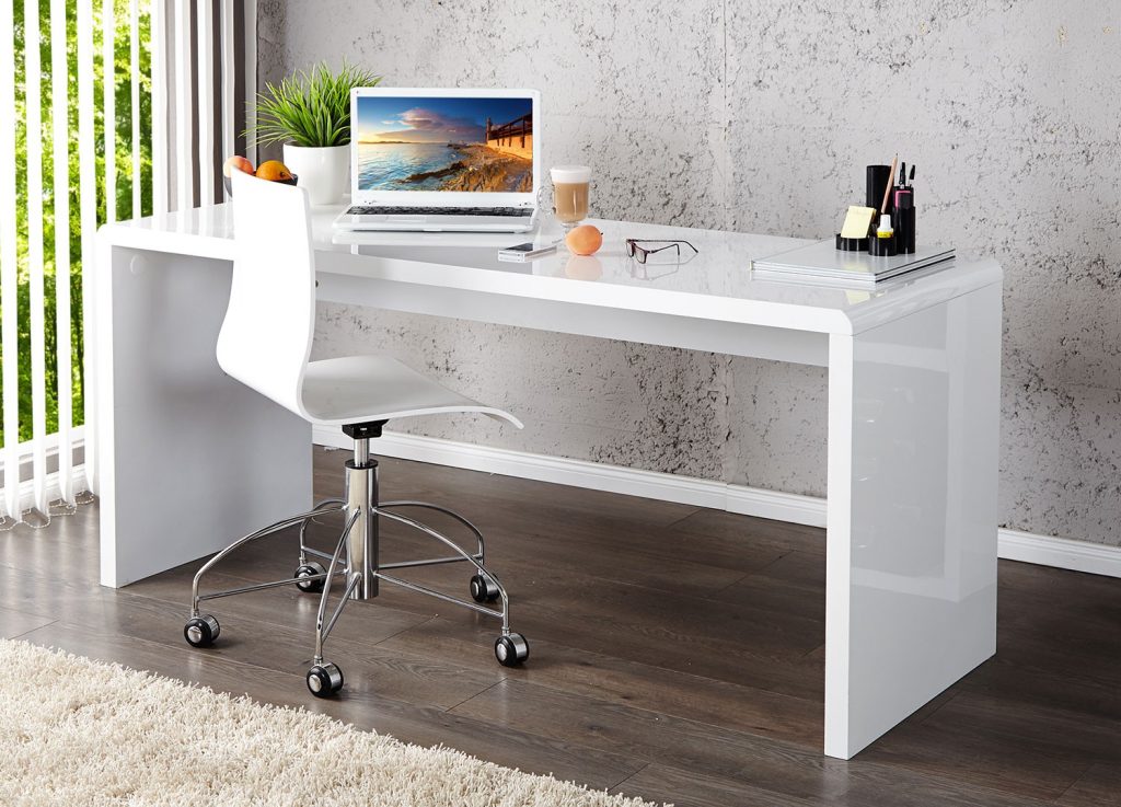 Bureau blanc brillant 140 cm