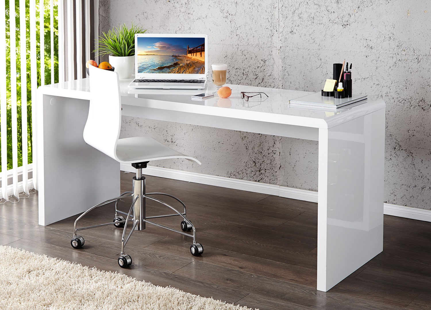 Bureau blanc brillant 140 cm