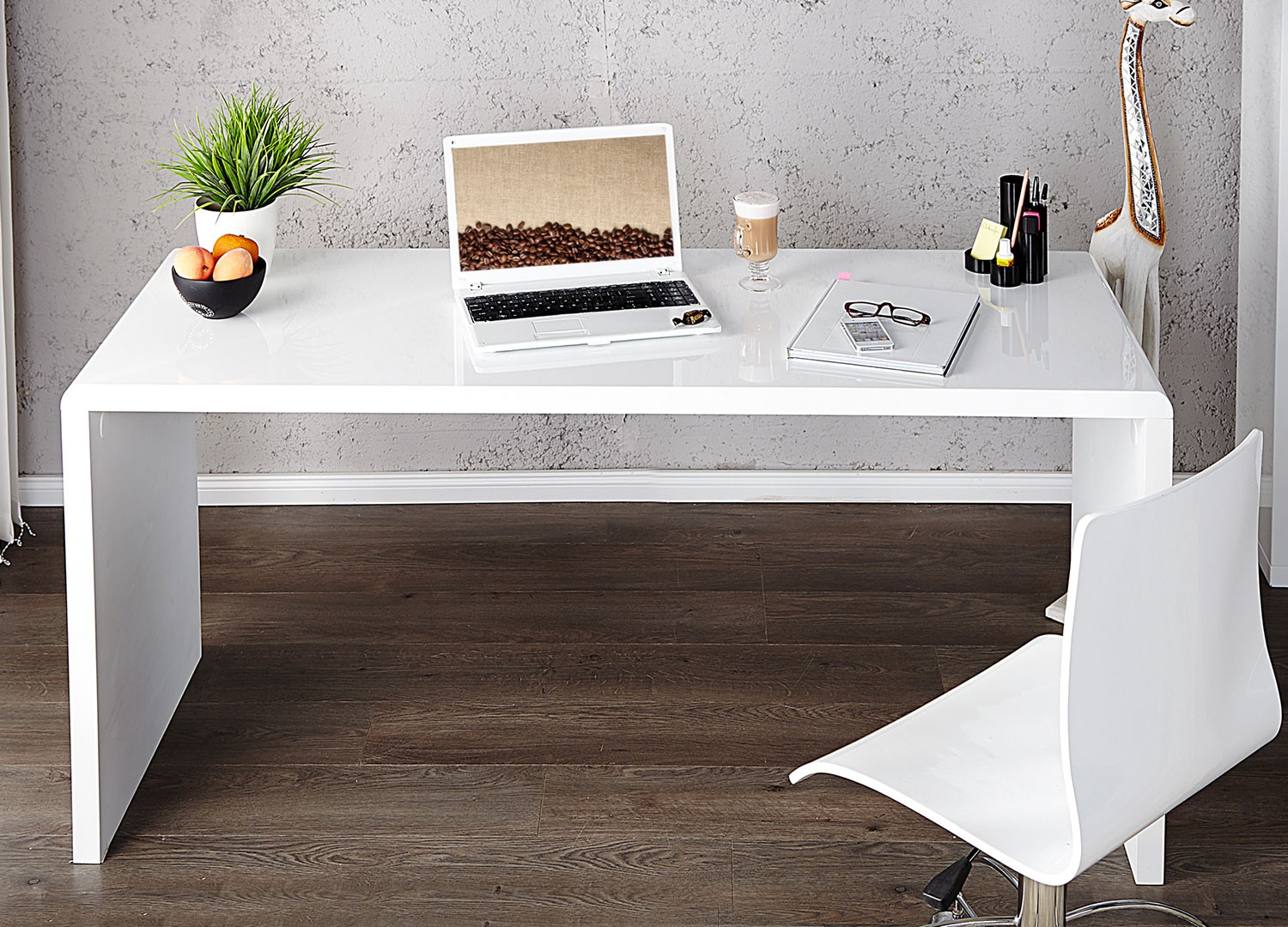 Bureau blanc brillant 140 cm
