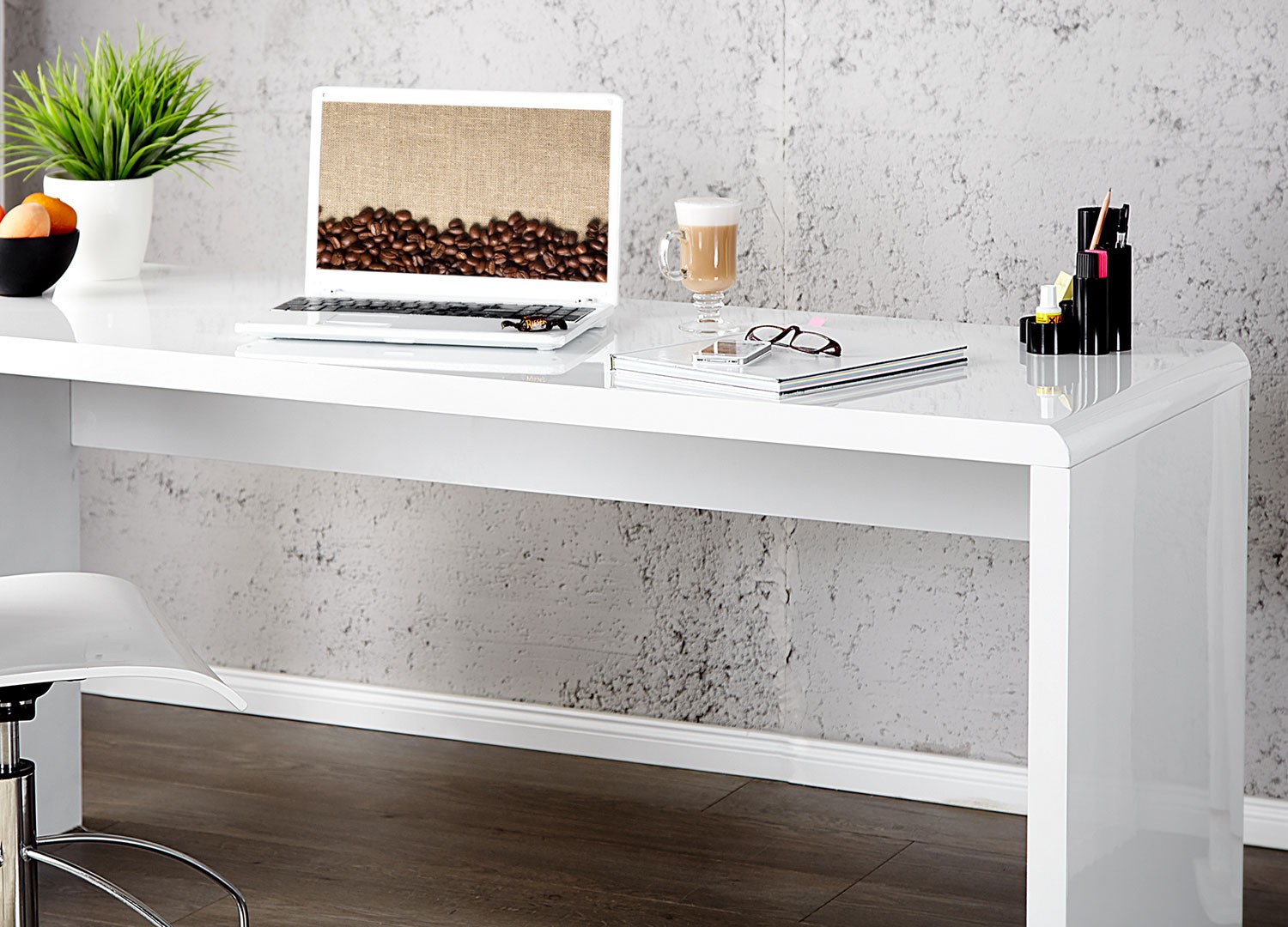 Bureau blanc brillant 140 cm