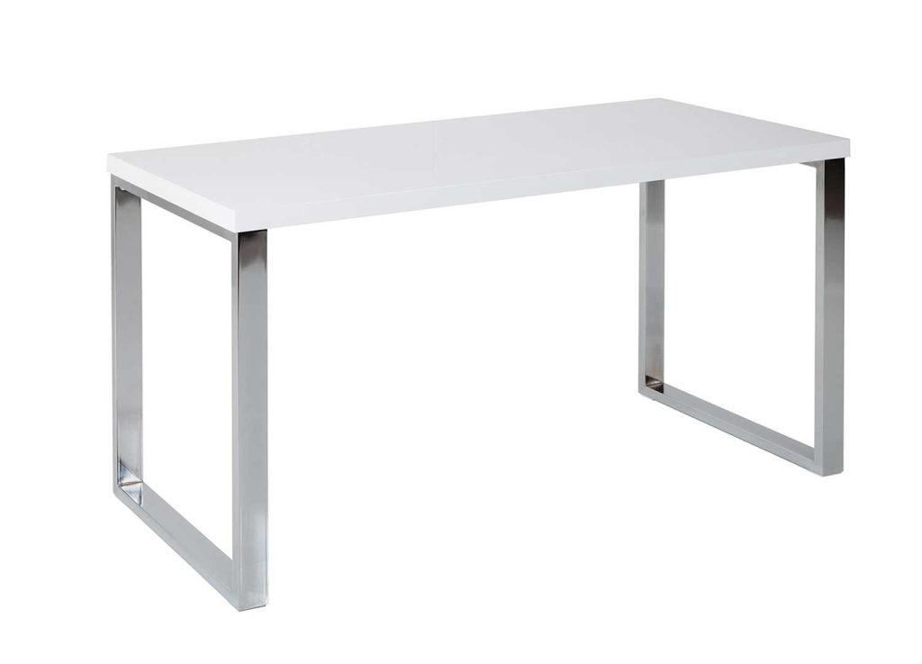 Bureau blanc brillant et pieds chromés 120 cm