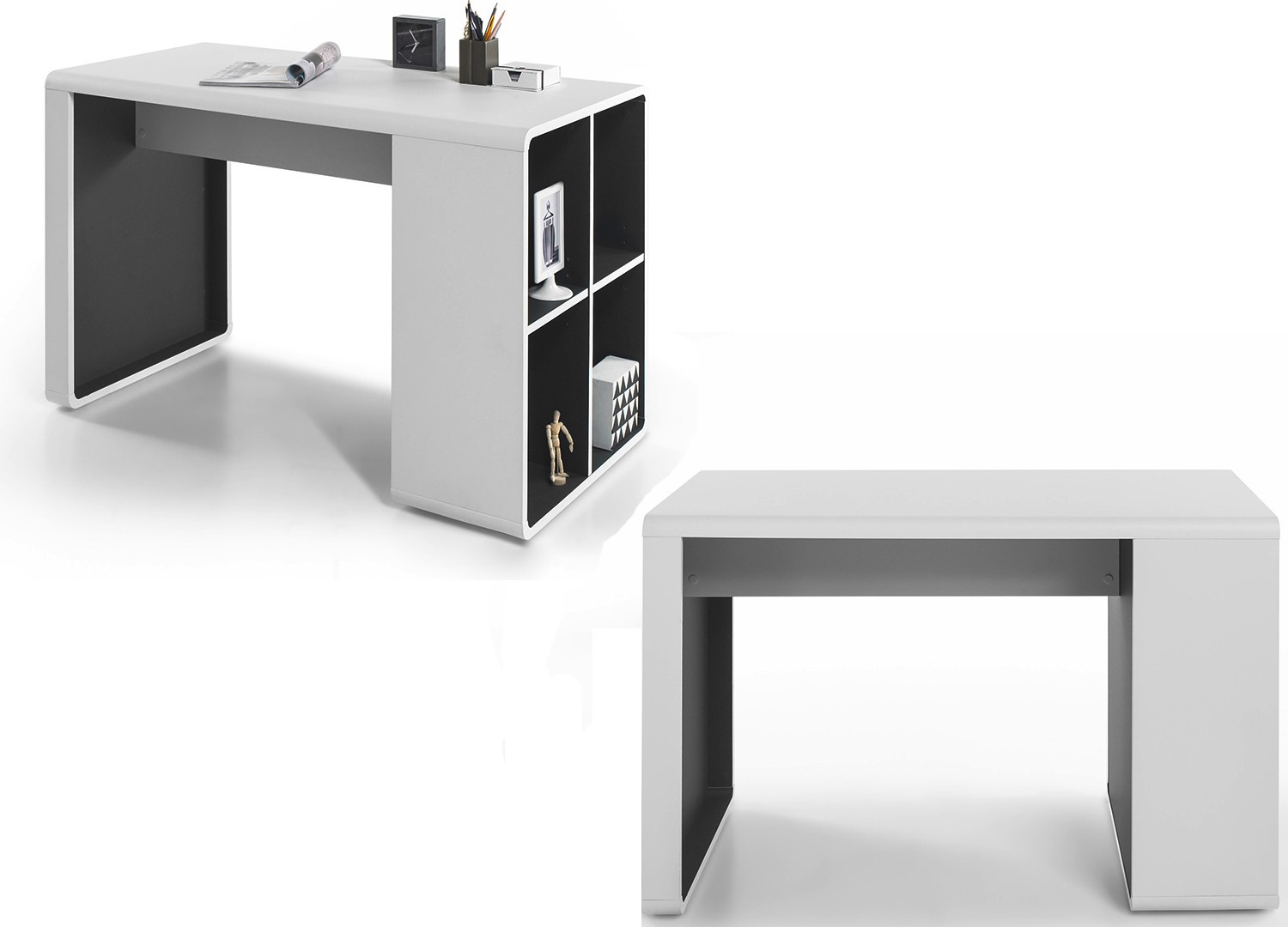 Bureau blanc et anthracite avec caisson