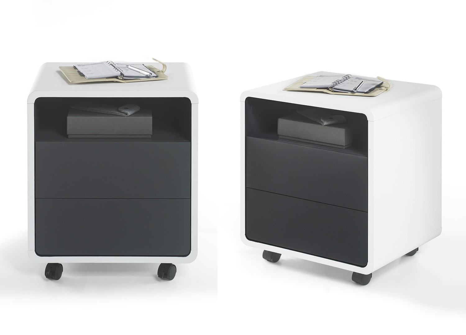 Bureau blanc et anthracite avec caisson