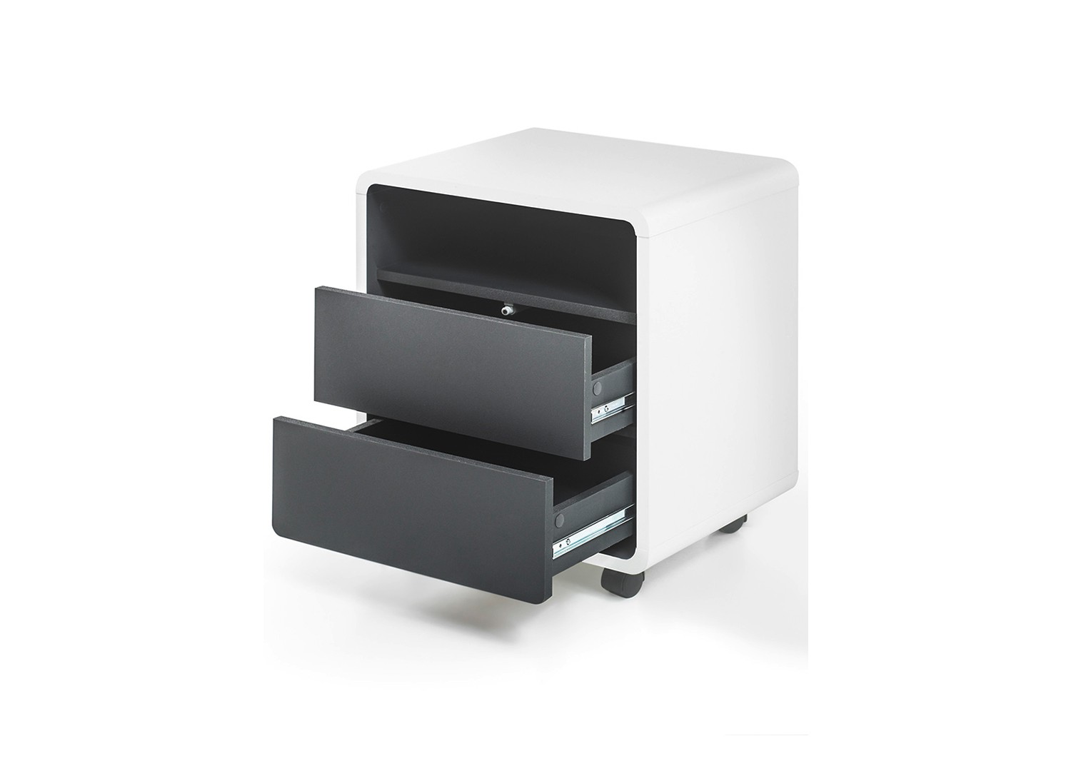 Bureau blanc et anthracite avec caisson