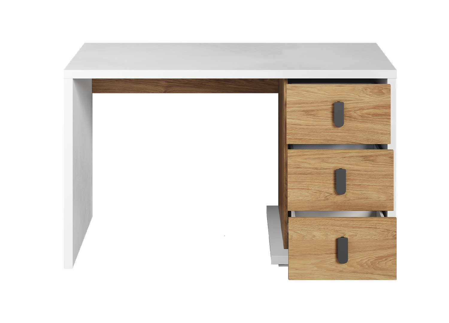 Bureau blanc et chêne de 3 tiroirs