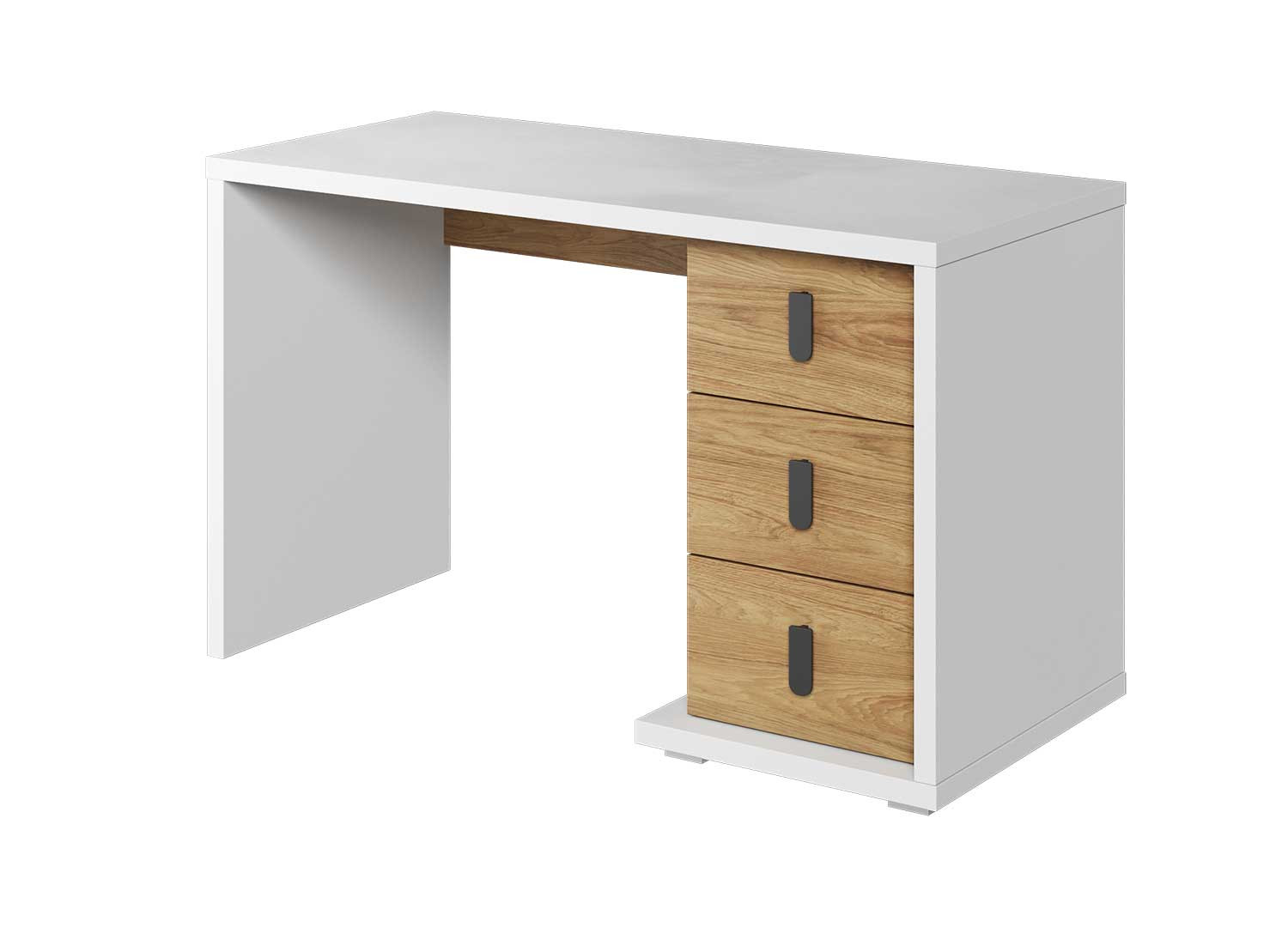 Bureau blanc et chêne de 3 tiroirs