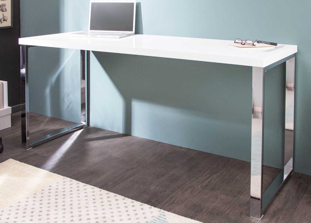 Bureau blanc et pieds chromés 140 cm