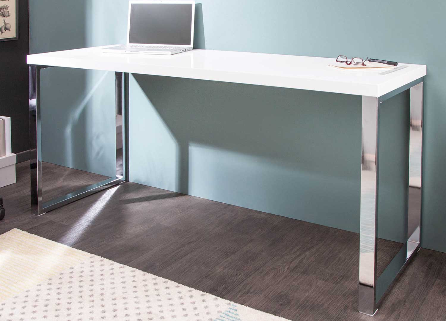 Bureau blanc et pieds chromés 140 cm