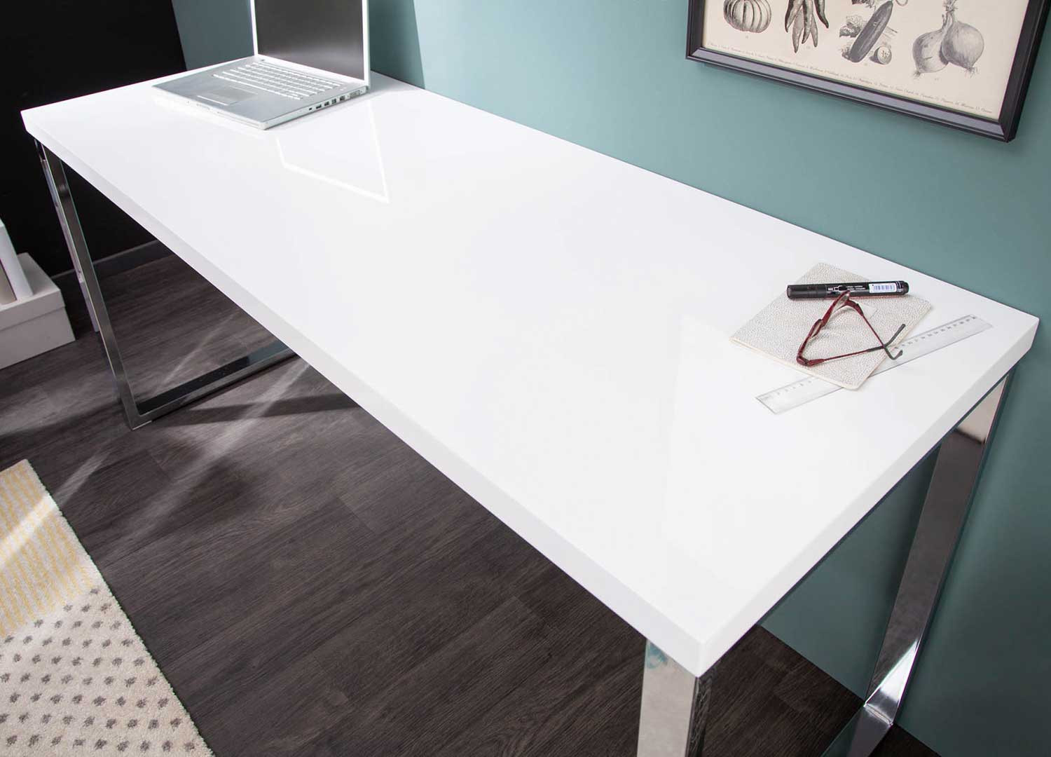 Bureau blanc et pieds chromés 140 cm