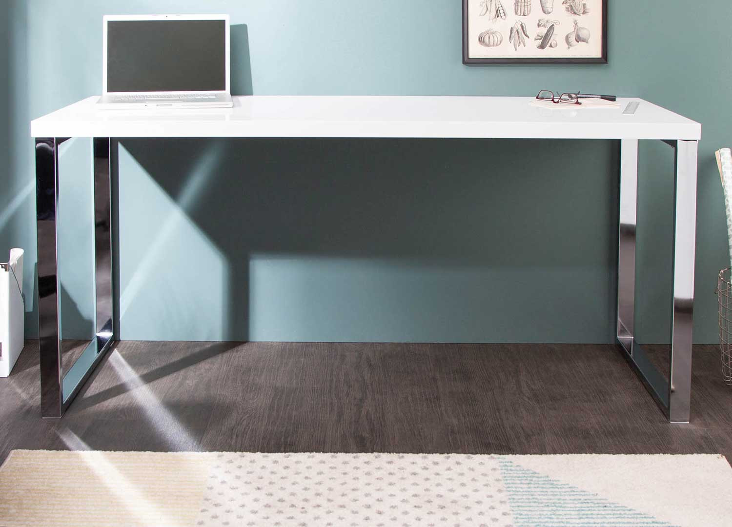 Bureau blanc et pieds chromés 140 cm