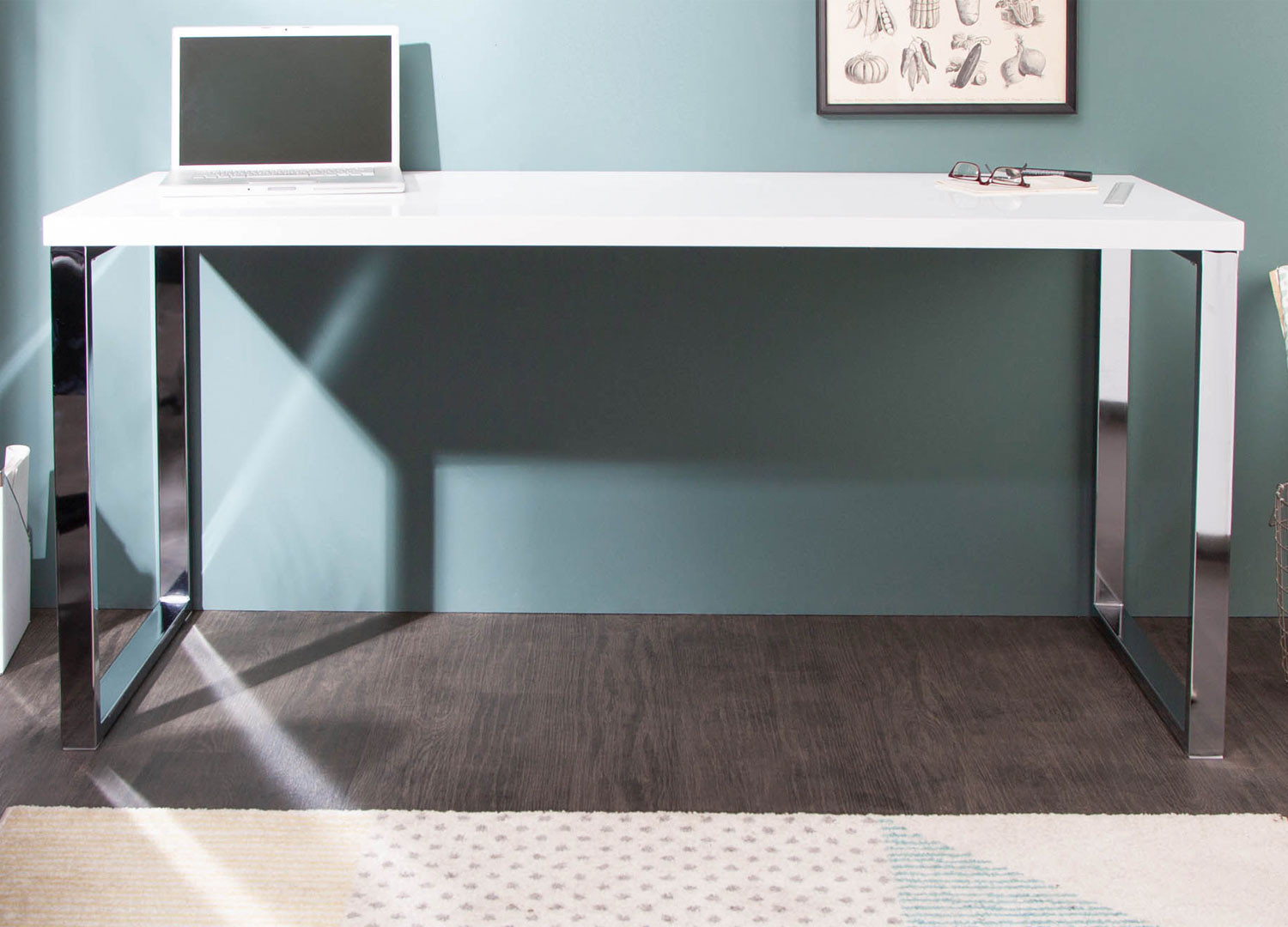 Bureau blanc et pieds chromés 160 cm