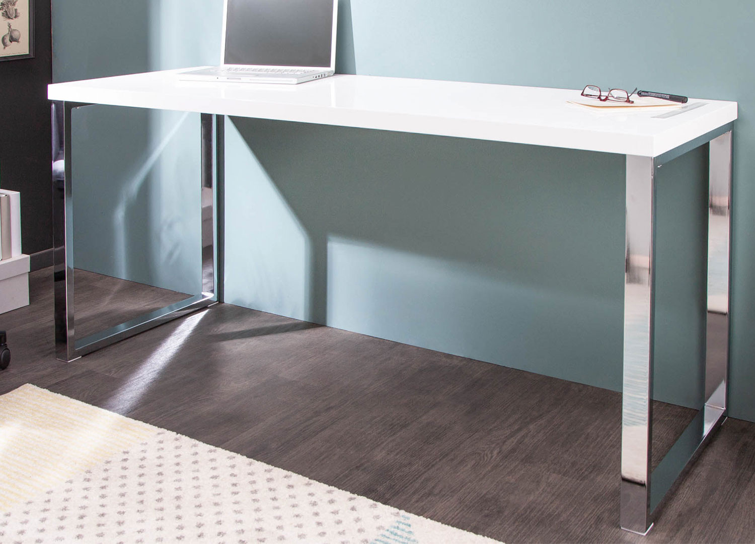 Bureau blanc et pieds chromés 160 cm
