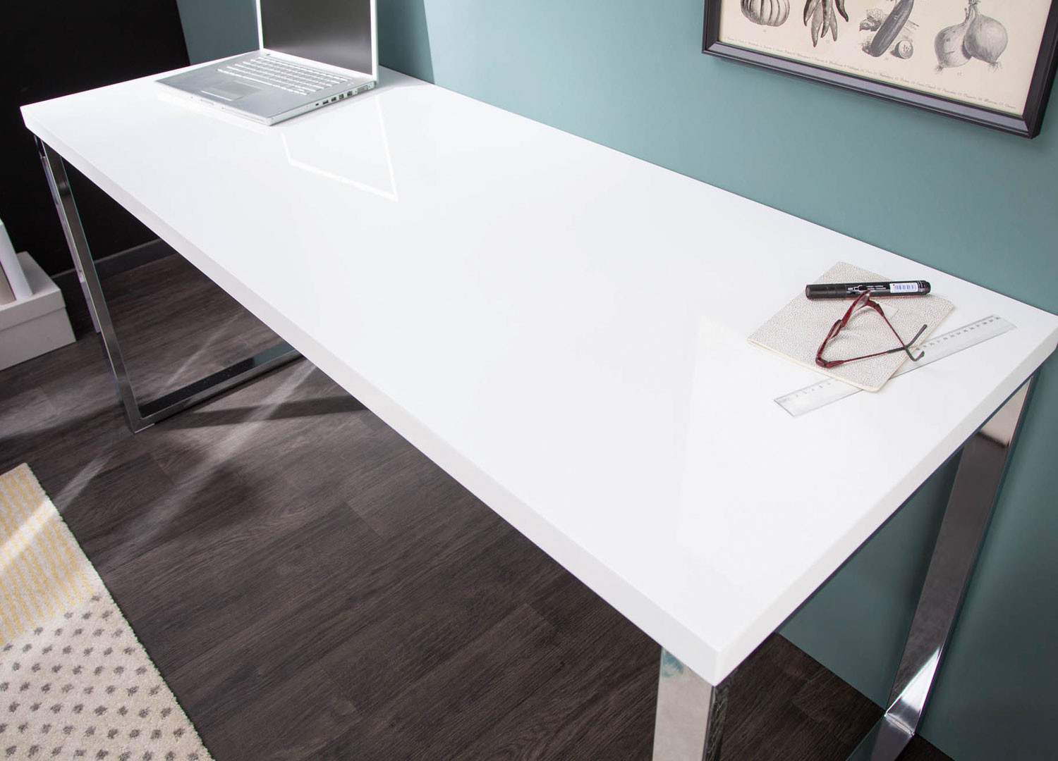 Bureau blanc et pieds chromés 160 cm