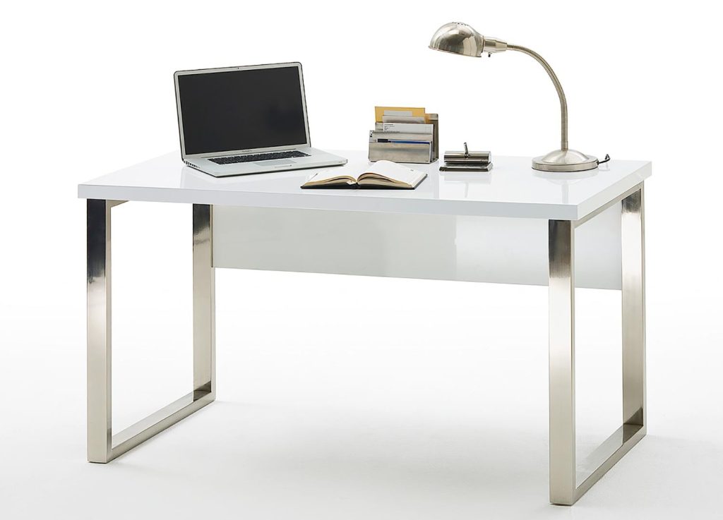 Bureau blanc laqué et pied chromé