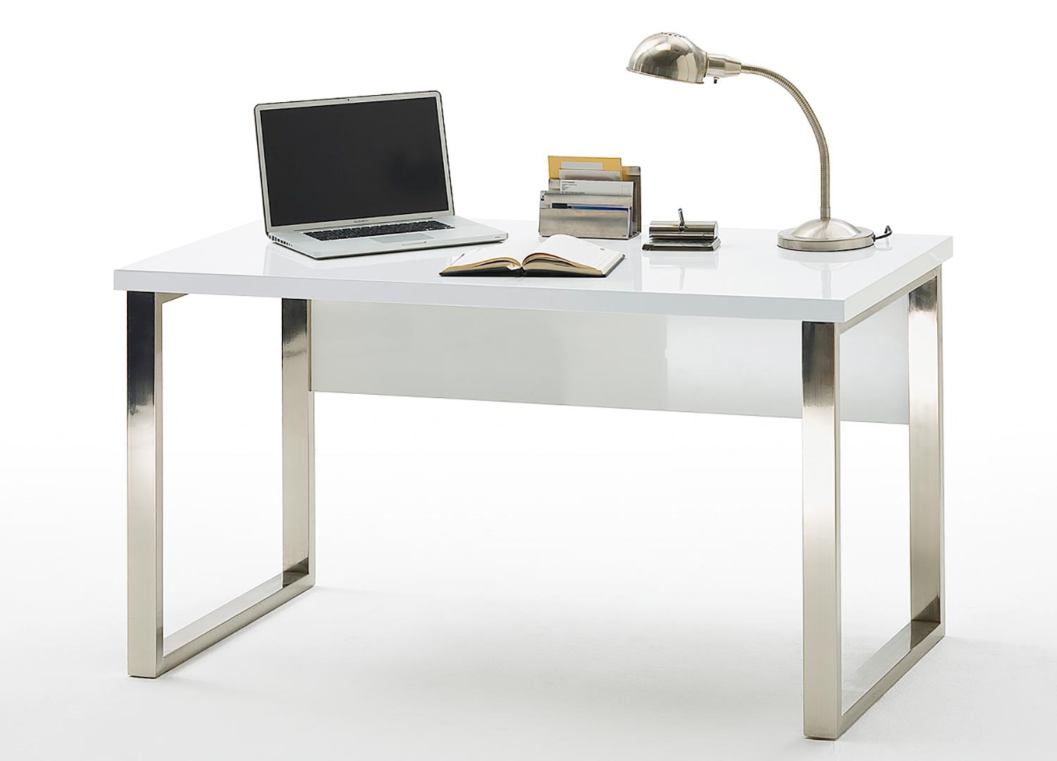 Bureau blanc laqué et pied chromé