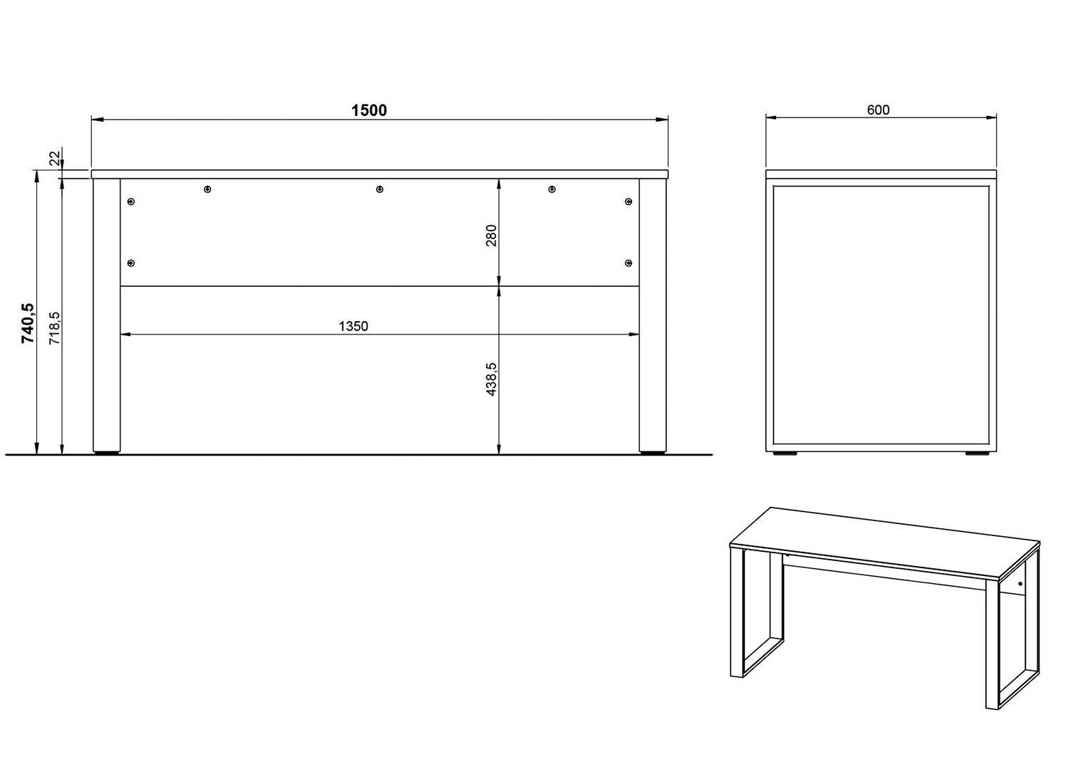 Bureau bois et métal 150 cm Adrano