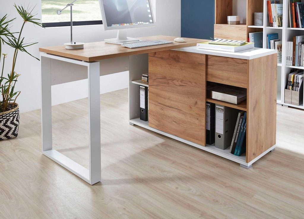 Bureau d'angle avec rangements et tiroir intégrés