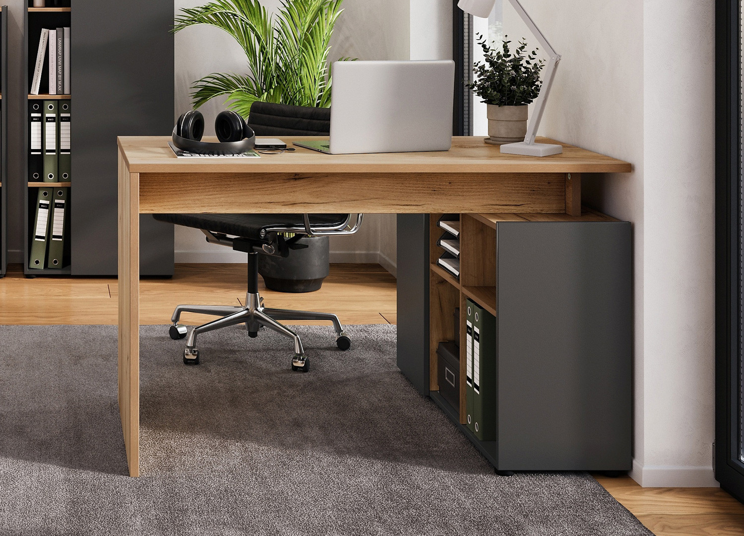 Bureau d'angle chêne et graphite 120 cm Adrano
