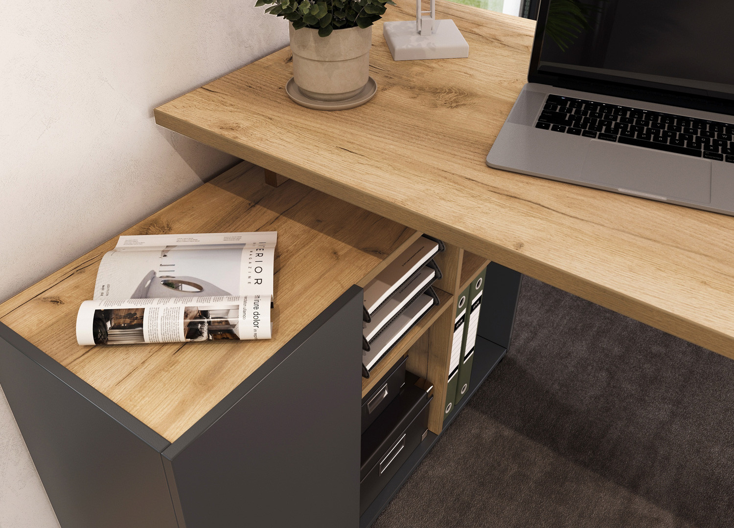 Bureau d'angle chêne et graphite 120 cm Adrano