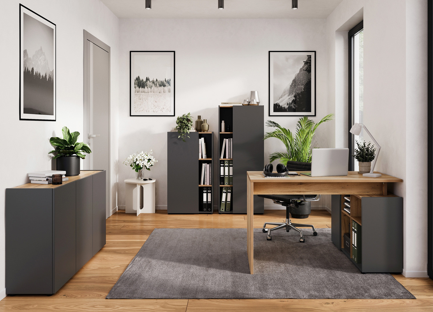 Bureau d'angle chêne et graphite 120 cm Adrano