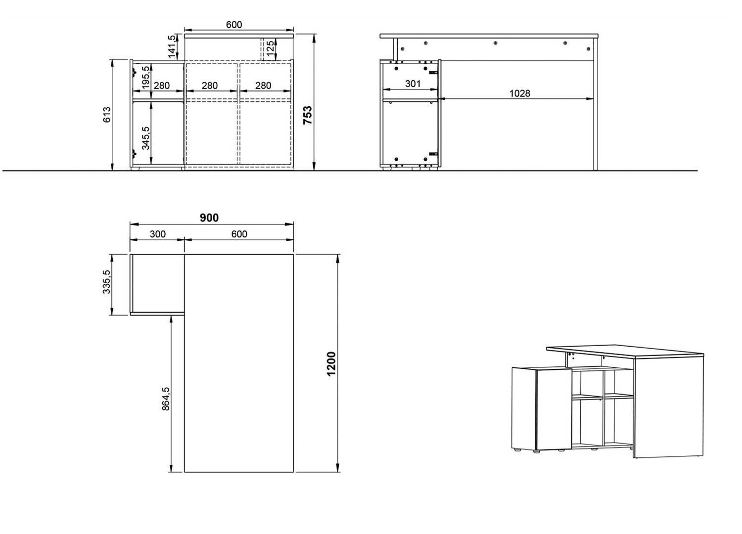 Bureau d'angle chêne et graphite 120 cm Adrano