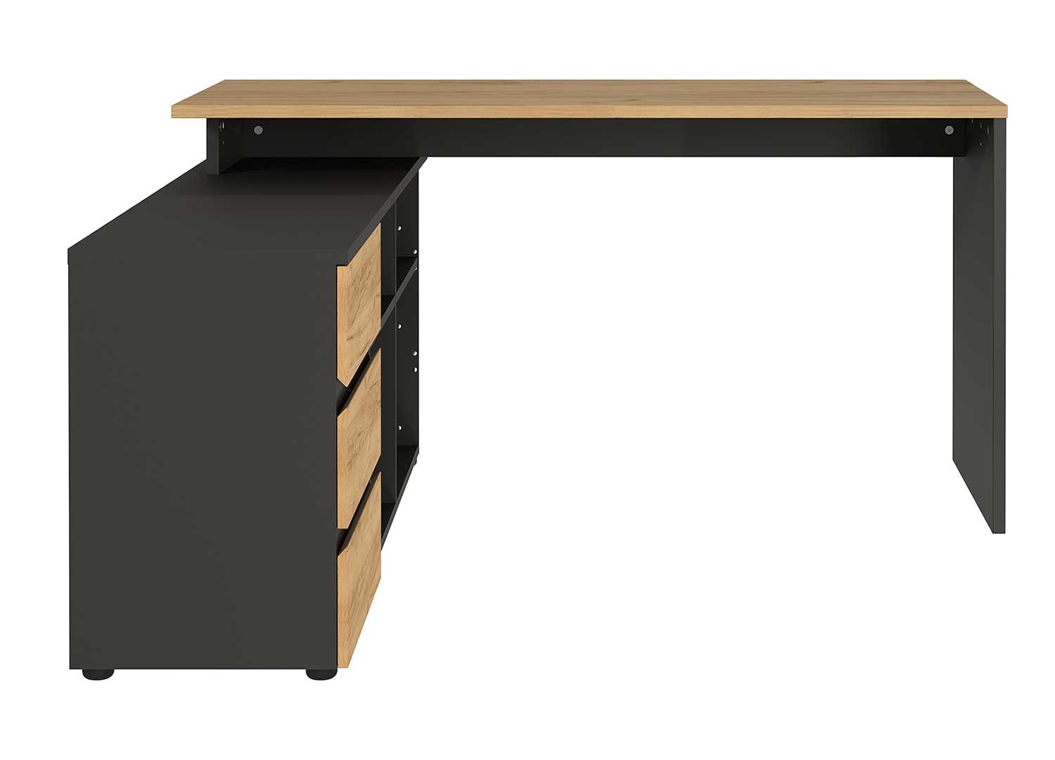 Bureau d'angle réversible avec rangements gris graphite et chêne