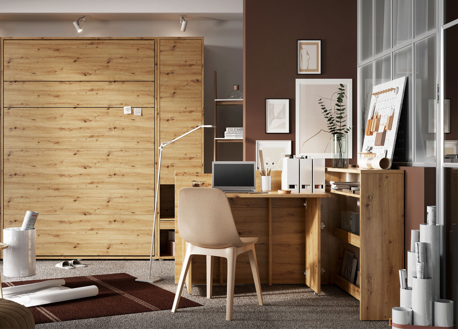 Bureau gain de place chêne artisan 115 cm Work Concept