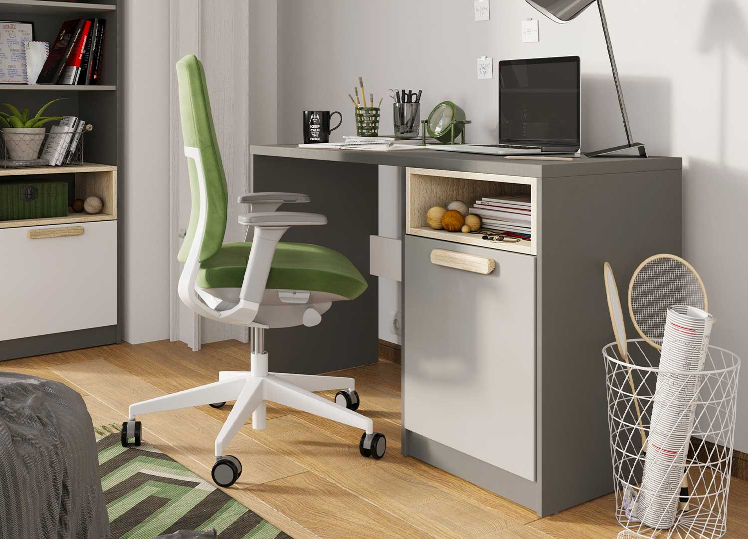 Bureau gris 1 porte et 1 niche
