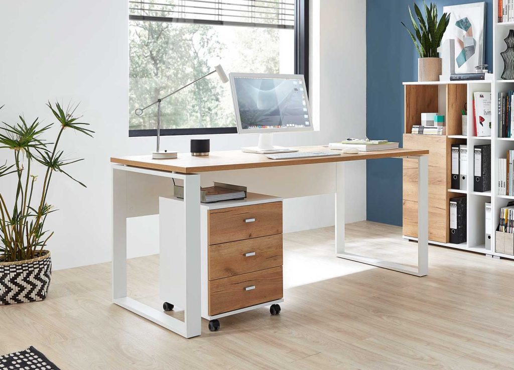 Bureau meuble 158 cm en bois et métal