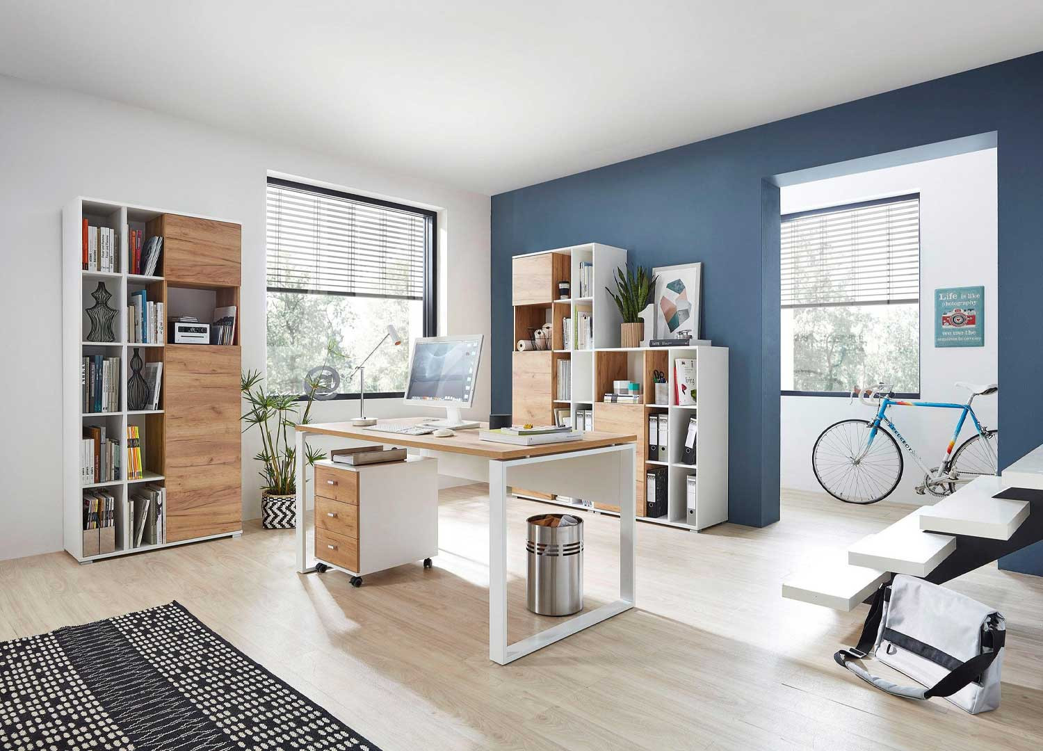 Bureau meuble 158 cm en bois et métal