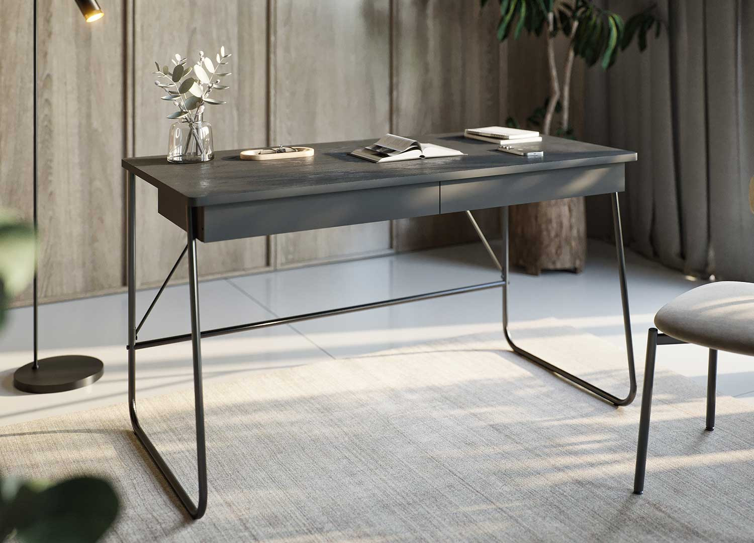 Bureau noir 2 tiroirs 135 cm Match